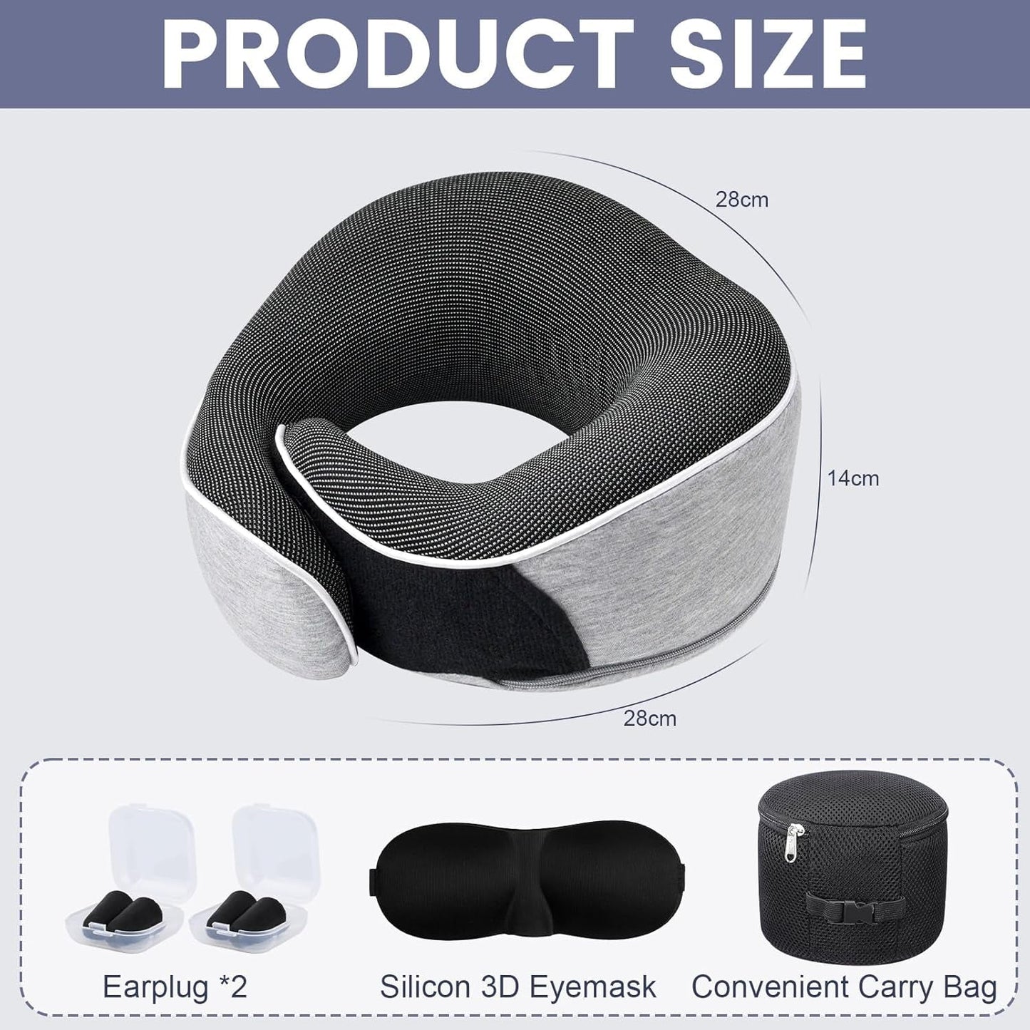 Pernă pentru gât, pernă de călătorie din spumă de memorie, pernă pentru gât din spumă de memorie, design ergonomic, cu mască pentru ochi, 2 dopuri de urechi și pungă de depozitare, perfectă pentru a dormi pe drum atunci când călătoriți Perne ortopedice cervicale Naty Shop