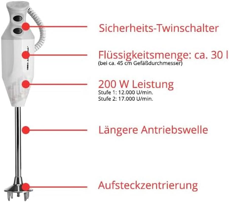 ESGE Zauberstab P 200 Profi, Stabmixer Weiß Inkl. Zubehör, Bis Zu 17.000 U/Min, 90860, Weiß/Grau Bucatarie Naty Shop