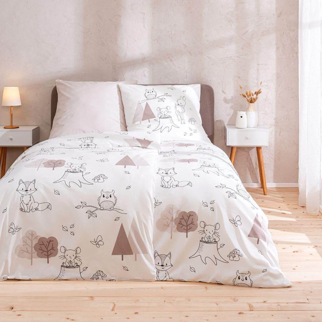 Lenjerie de pat pentru copii, vulpe, bufniță și animale de pădure, 100% bumbac Lenjerie de pat - copii Naty Shop