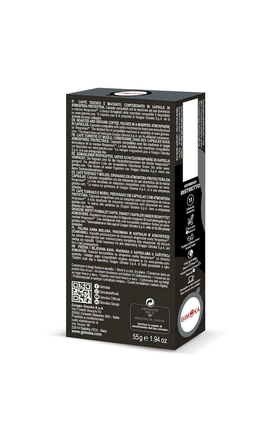 Gimoka Kaffeekapseln Espresso Ristretto, Intensität 11/13-100 Kapsel aus Aluminium - Kompatibel mit Nespresso* Haushalts-Espressomaschinen - 100 Stück (10 x 10 Getränke) - Hergestellt in Italien