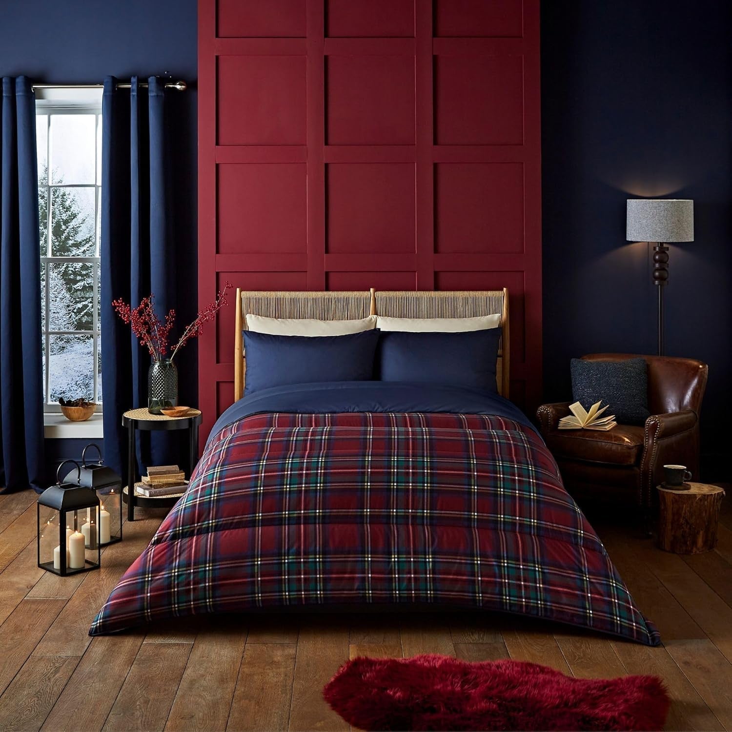 Night Lark Cosy Sherpa Fleece Blanket, Classic Red Tartan, 9 Tog, Luxurious, Fluffy, Thick And Reversible, Perfect pentru canapea, pat, canapea, canapea. Hipoalergenic, lavabil la mașină, Dimensiune: Paturi si Cuverturi Night Lark tartan roșu clasic Dimensiune rege