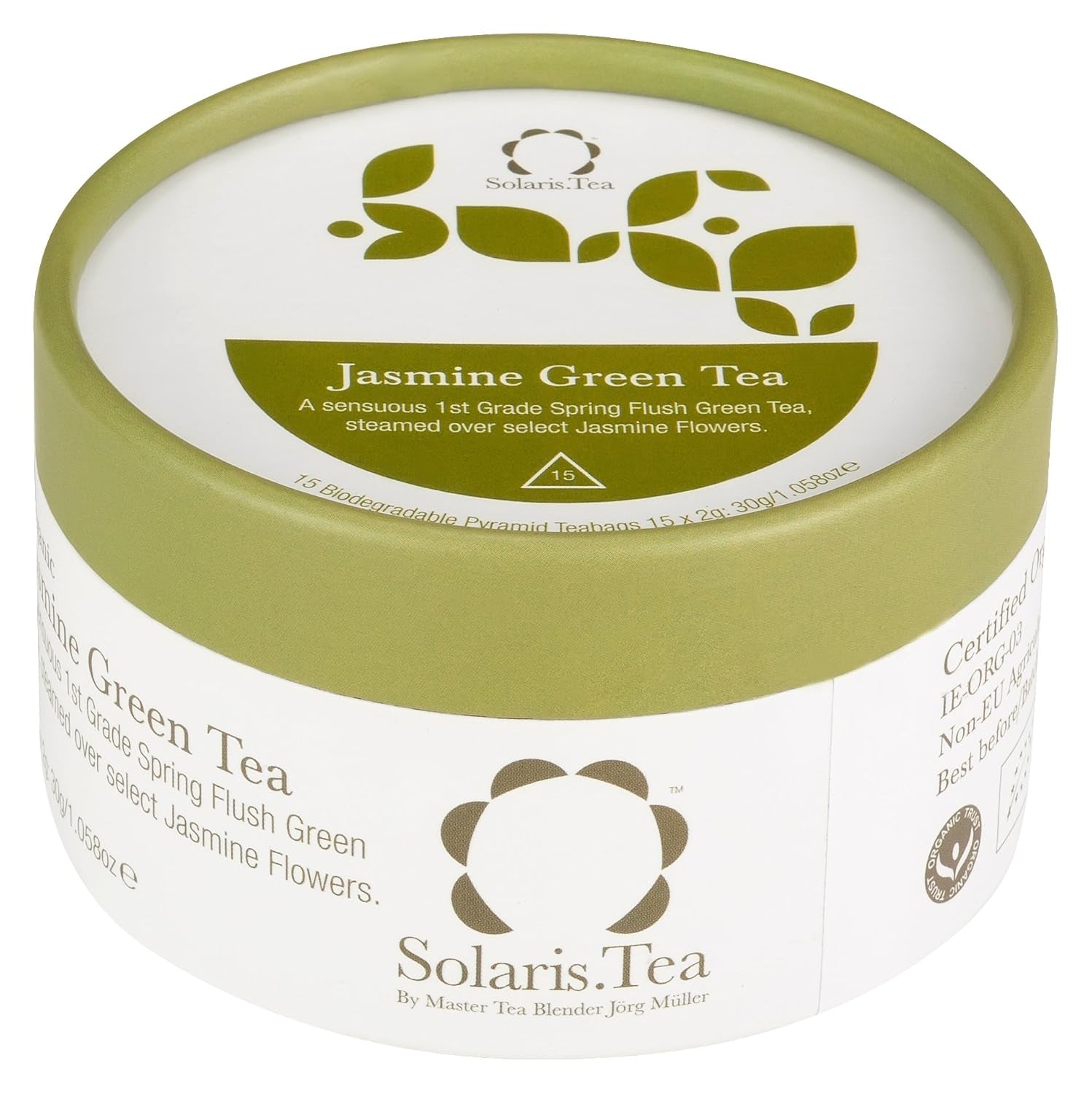 Ceai verde cu iasomie organic, 15 pliculețe de ceai din mătase, pachet de 1 (1 x 30 g)