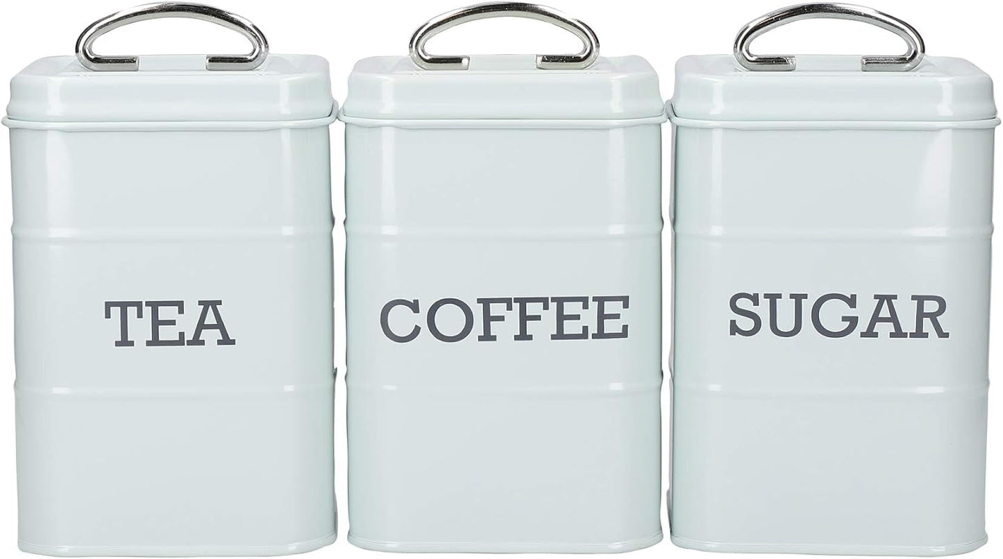 KitchenCraft Living Nostalgia set de 3 borcane de depozitare pentru ceai, zahăr și cafea, în cutie cadou, oțel, Antique Cream , 11 cm x 11 cm x 17 cm, Vintage Blue Cutii depozitare alimente Naty Shop Cremă veche