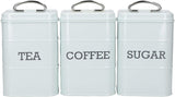 KitchenCraft Living Nostalgia set de 3 borcane de depozitare pentru ceai, zahăr și cafea, în cutie cadou, oțel, Antique Cream , 11 cm x 11 cm x 17 cm, Vintage Blue Cutii depozitare alimente Naty Shop Cremă veche
