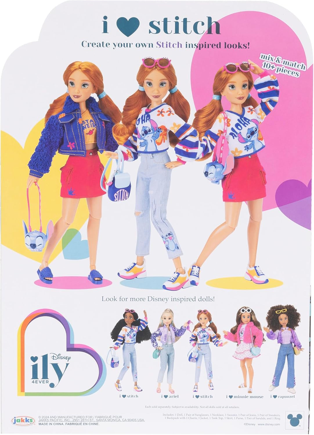 Disney ILY 4EVER Fashion Dolls Stitch cu păr roșcat 11.5" înălțime cu 13 puncte de articulare, două ținute complete Mix-And-Match și inel Mickey strălucitor pentru tine! Papusi Naty Shop