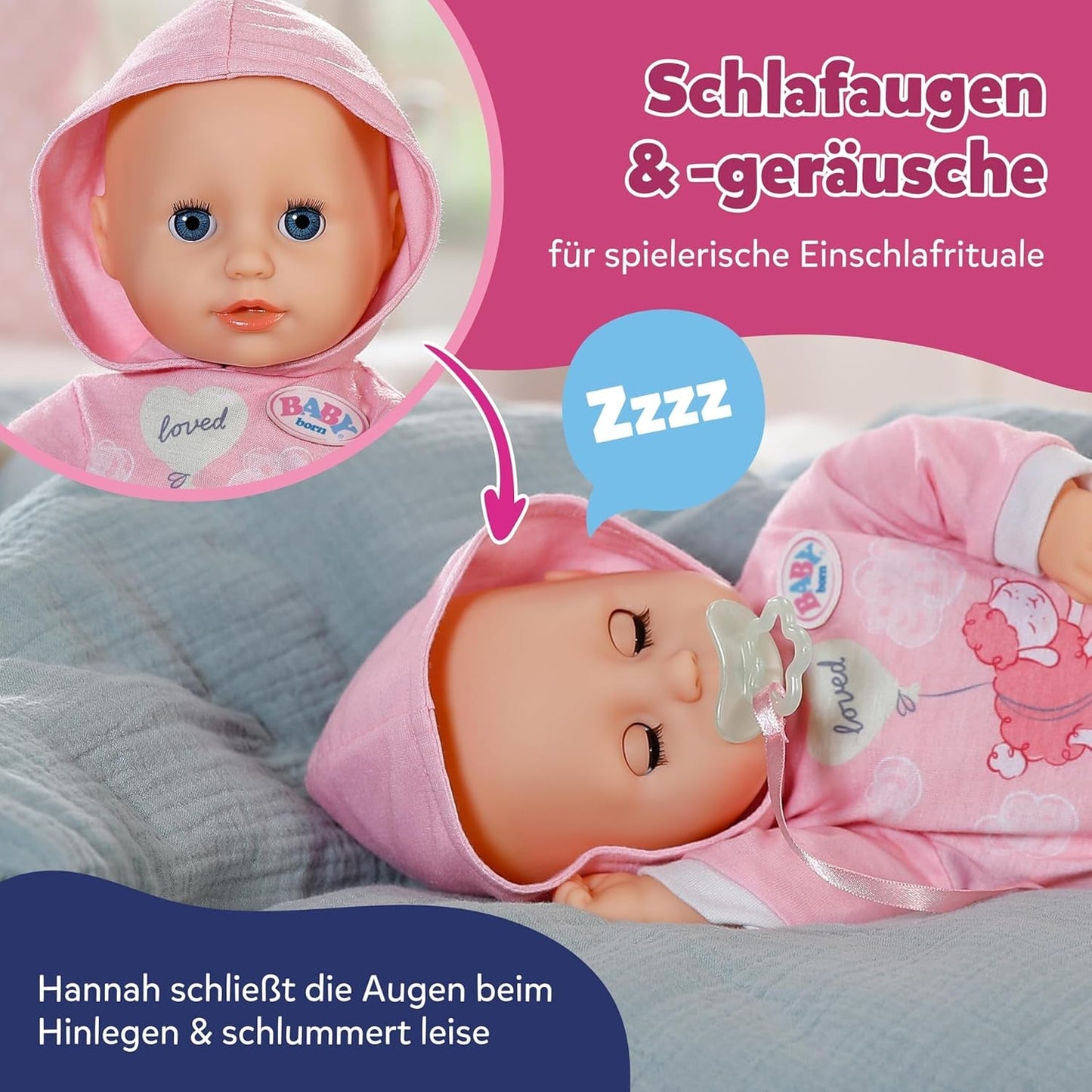 BABY Born Hannah Play with Me - Păpușă bebeluș cu 5 funcții - Corp din material moale, inclusiv accesorii - Păpușă de 36 cm - Funcționează cu baterii - Potrivită pentru copii de la 1 an