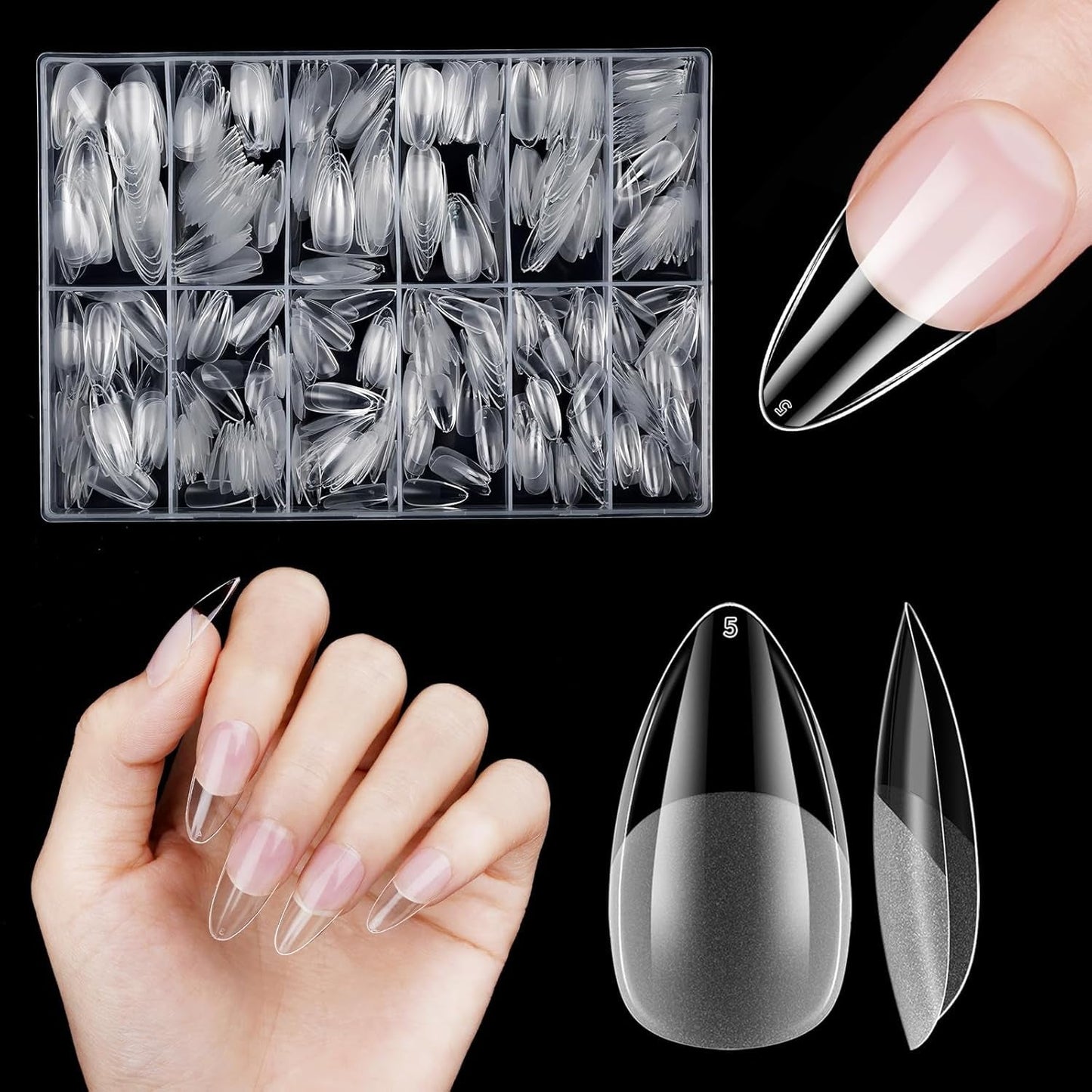 Unghii artificiale scurte, 500 bucăți gel moale acoperire completă vârfuri de unghii pentru unghii cu gel 12 mărimi vârfuri de unghii pre-lustruite pentru unghii cu gel, unghii artificiale scurte sicriu pentru extensii de unghii cu cutie