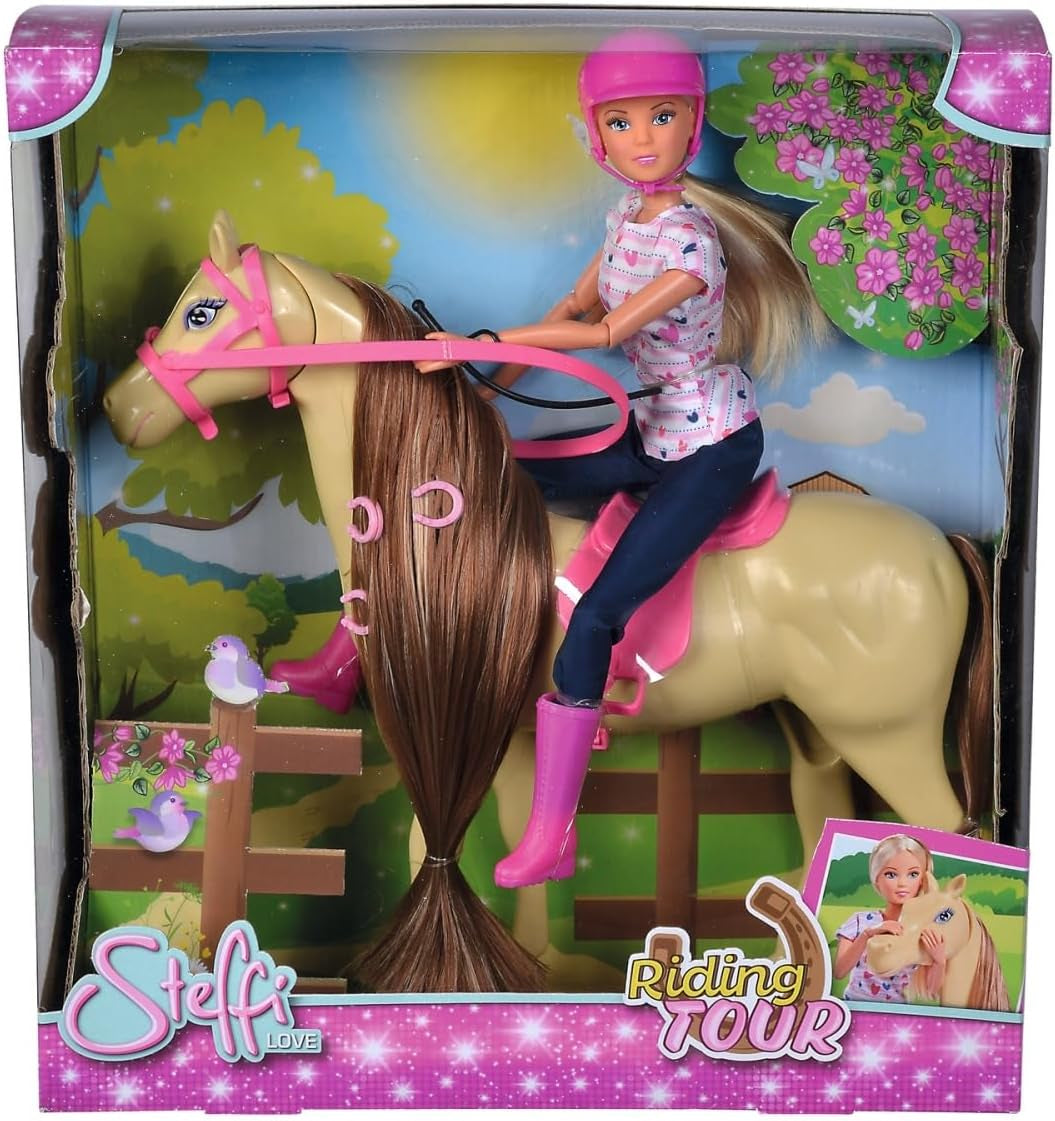 Simba 105730939 - Steffi Love Riding Tour, În costum de călărie, Cu 2 cai, Păpușă complet articulată, Păpușă dress-up, 29cm, Pentru copii de la 3 ani în sus Papusi Naty Shop