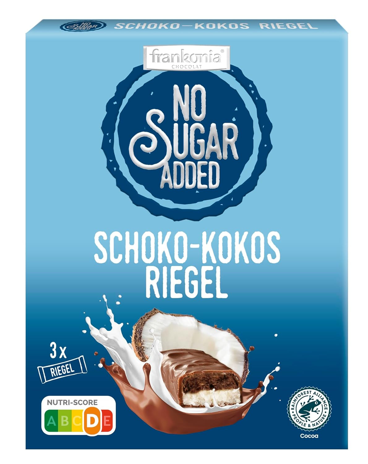 frankonia CIOCOLATĂ FĂRĂ ZAHĂR ADĂUGAT batoane de ciocolată și nucă de cocos, 100 g (3x33 g)