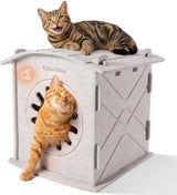 Katzenhaus Indoor aus Filz: Warmes Und Gemütliches Katzenbett, Katzenhöhle mit beruhigendem Kratzbogen, Robuste & Kratzfeste Katze Höhle, Abnehmbares Katzen Bett, Katzen Haus 38 x 36 x 38cm