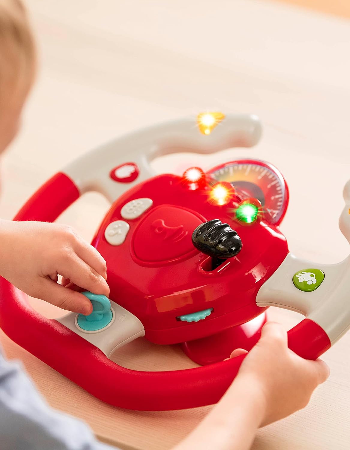 Battat plastic, BT2525Z Jucărie interactivă cu volan, de asemenea, pentru călătorii și călătorii cu mașina, cu lumini și sunete pentru copii cu vârsta de 2 ani și peste, roșu, compatibil cu mașinile Jucarii Bebe Naty Shop
