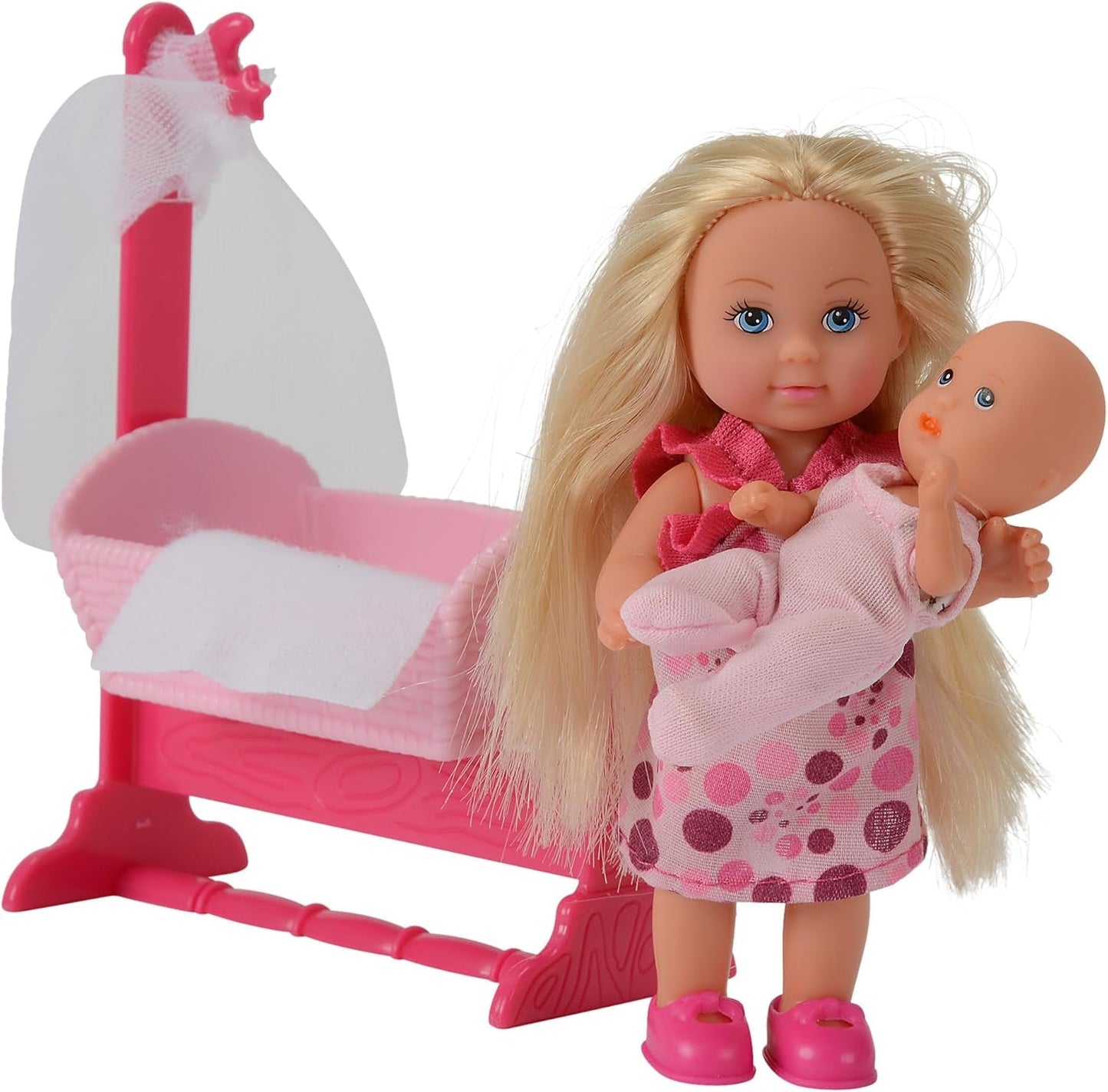 Simba 105736242 - Leagăn pentru păpușă Evi Love, 2 asortate, Evi ca bonă, cu leagăn și bebeluș, păpușă la modă, 12 cm, pentru copii cu vârsta de 3 ani și peste