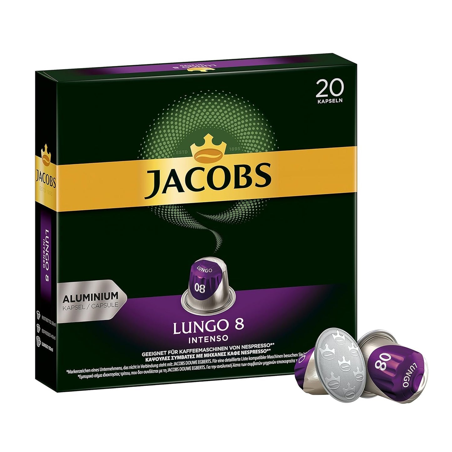 Kaffeekapseln Lungo Intenso, Intensität 8 von 12, 10 x 20 Getränke & Kaffeekapseln Espresso Intenso, Intensität 10 von 12, 200 Nespresso®* kompatible Kapseln, 10 x 20 Getränke
