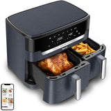 Tefal Dual Easy Fry Hot Air Fryer cu două camere, capacitate de 5,2/3,1 litri, două sertare independente, 7 programe Electrocasnice Naty Shop Gri / Antracit