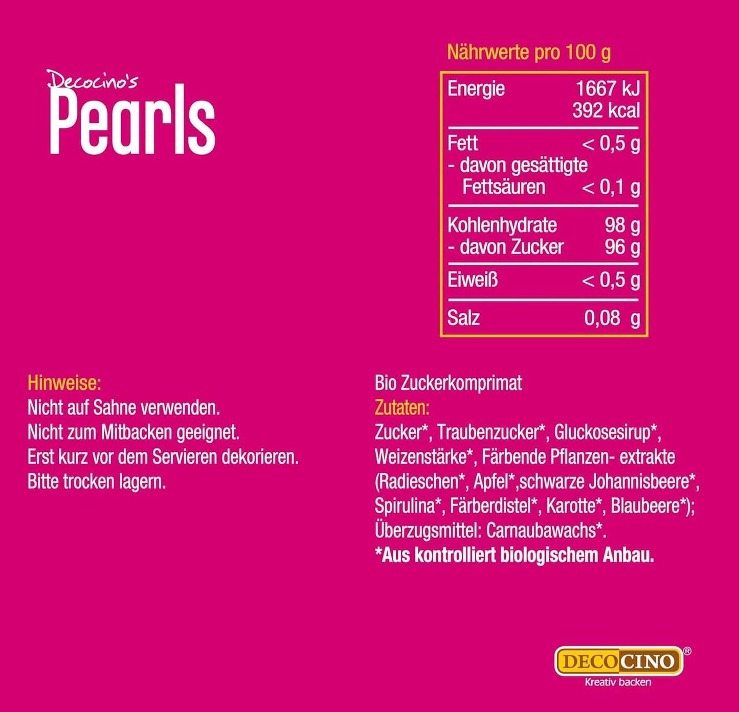 DECOCINO Organic Sprinkle Pearls - 60 grame - Sprinkles din dextroză organică Sprinkles Naty Shop