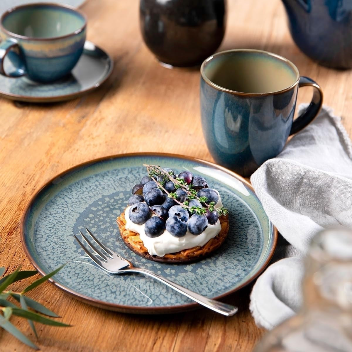 Set de mic dejun Villeroy & Boch Crafted Denim, 6 piese, pentru 2 persoane, albastru