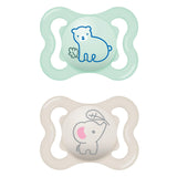 Suzete MAM Air din silicon, pachet de 2, design extra ușor și aerisit, suzetă pentru bebeluși prietenoasă cu dinții, fabricată din silicon special MAM SkinSoft, cu cutie pentru suzetă, 6-16 luni, Ursuleț/Rinocer