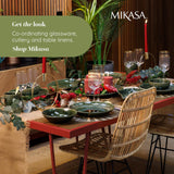 Set de veselă Mikasa Jardin cu 12 piese, set de veselă din gresie pentru 4 persoane cu farfurii, farfurii laterale și boluri, verde - cutie cadou și lavabilă în mașina de spălat vase