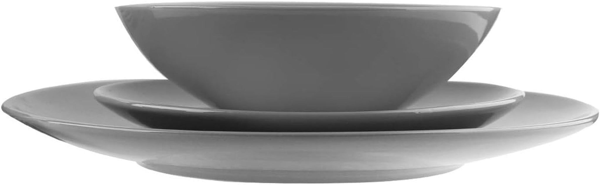 Set de veselă din gresie Amazon Basics, 18 piese, gri fumuriu, 6 porții