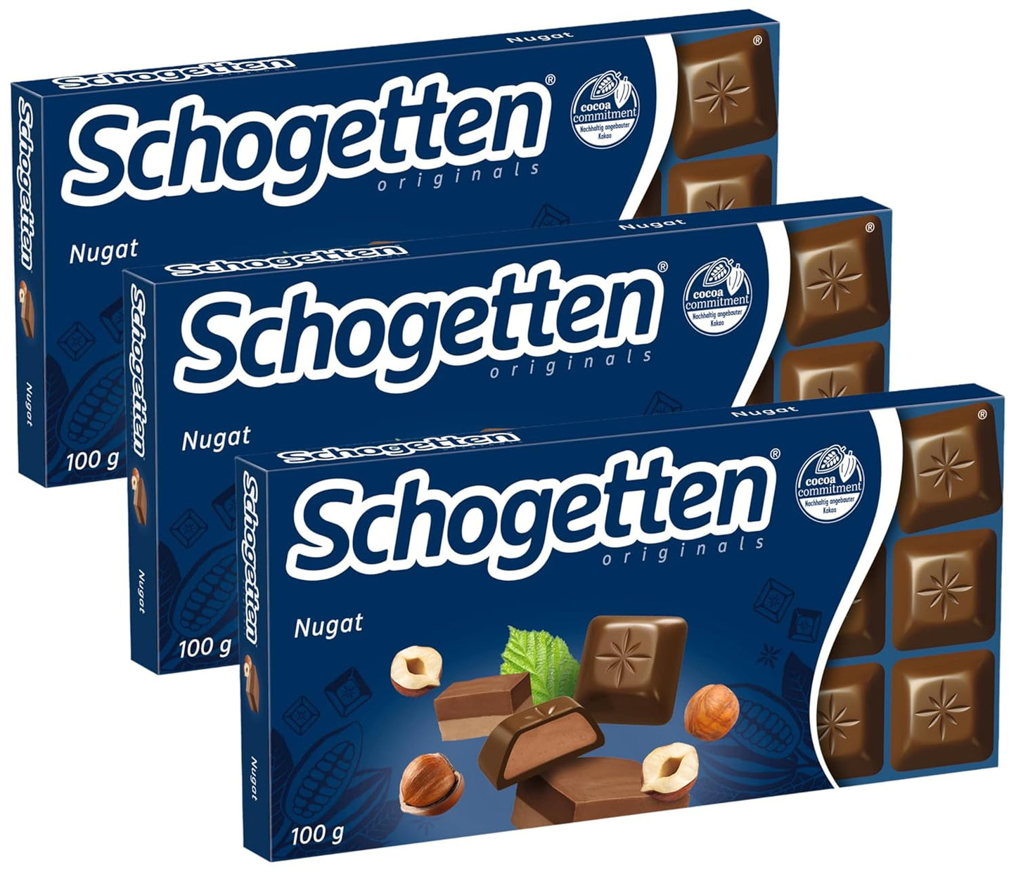 Baton de ciocolată Schogetten Nougat 100g, porționat individual. O încântare. Bucată cu bucată.