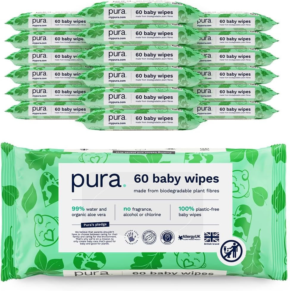 Șervețele umede ecologice de unică folosință pentru bebeluși, pentru pielea sensibilă a bebelușilor, 70 de șervețele (1 pachet), 99% apă, 100% fără plastic, pentru pielea sensibilă, predispusă la eczeme, nou-născuți, biodegradabile, vegane