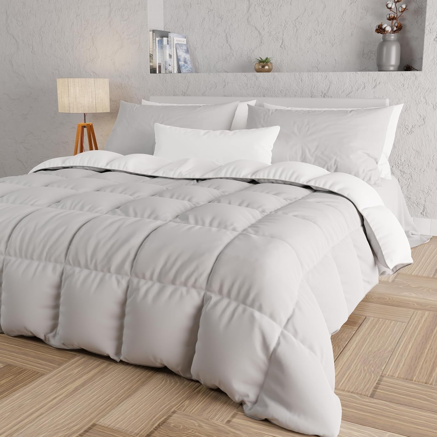 PETTI Artigiani Italiani - Cuvertură de iarnă pentru pat dublu, maxi, monocoloră, față-verso, alb, gri, 100% Made in Italy Plapumi si pilote Naty Shop