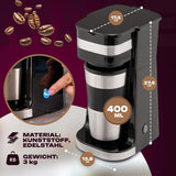 Espressor Clatronic | Cană de călătorie 400 ml | Compatibilă cu toate suporturile de pahare standard (de exemplu, pentru mașină) | Espressor cu filtru | Filtru permanent din nailon | Cană din oțel inoxidabil cu capac pentru aromă | KA 3733