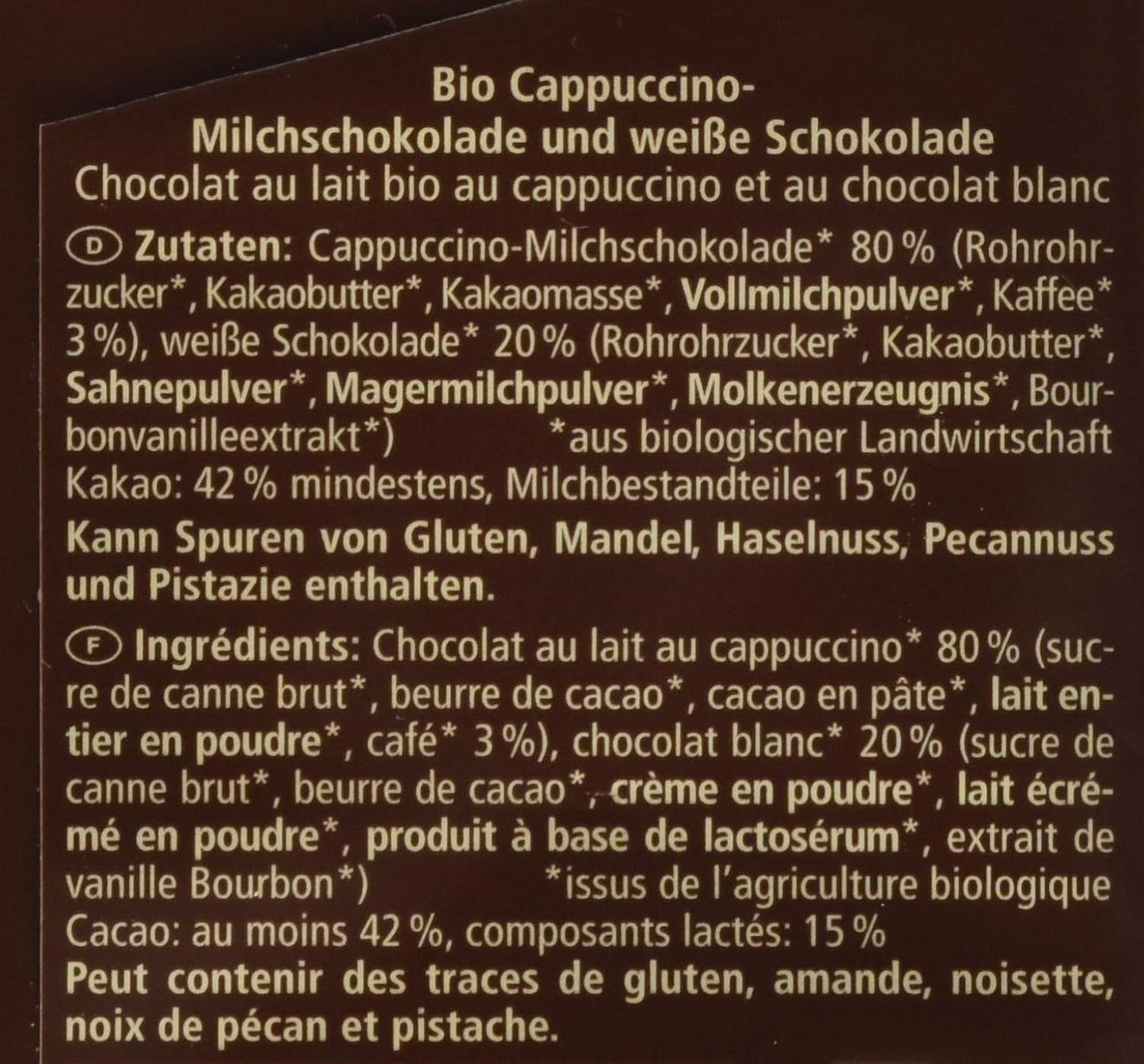 Ciocolată organică umplută cu cappuccino, 100g