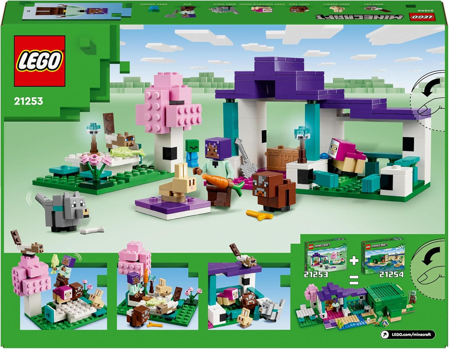 LEGO Minecraft Sanctuarul animalelor, jucărie cu multe figuri de animale pentru fete și băieți de la 7 ani, cadou pentru gameri și copii, set de modele de cărămizi ale biomului de câmpie 21253 Seturi de constructie Besuche den LEGO-Store