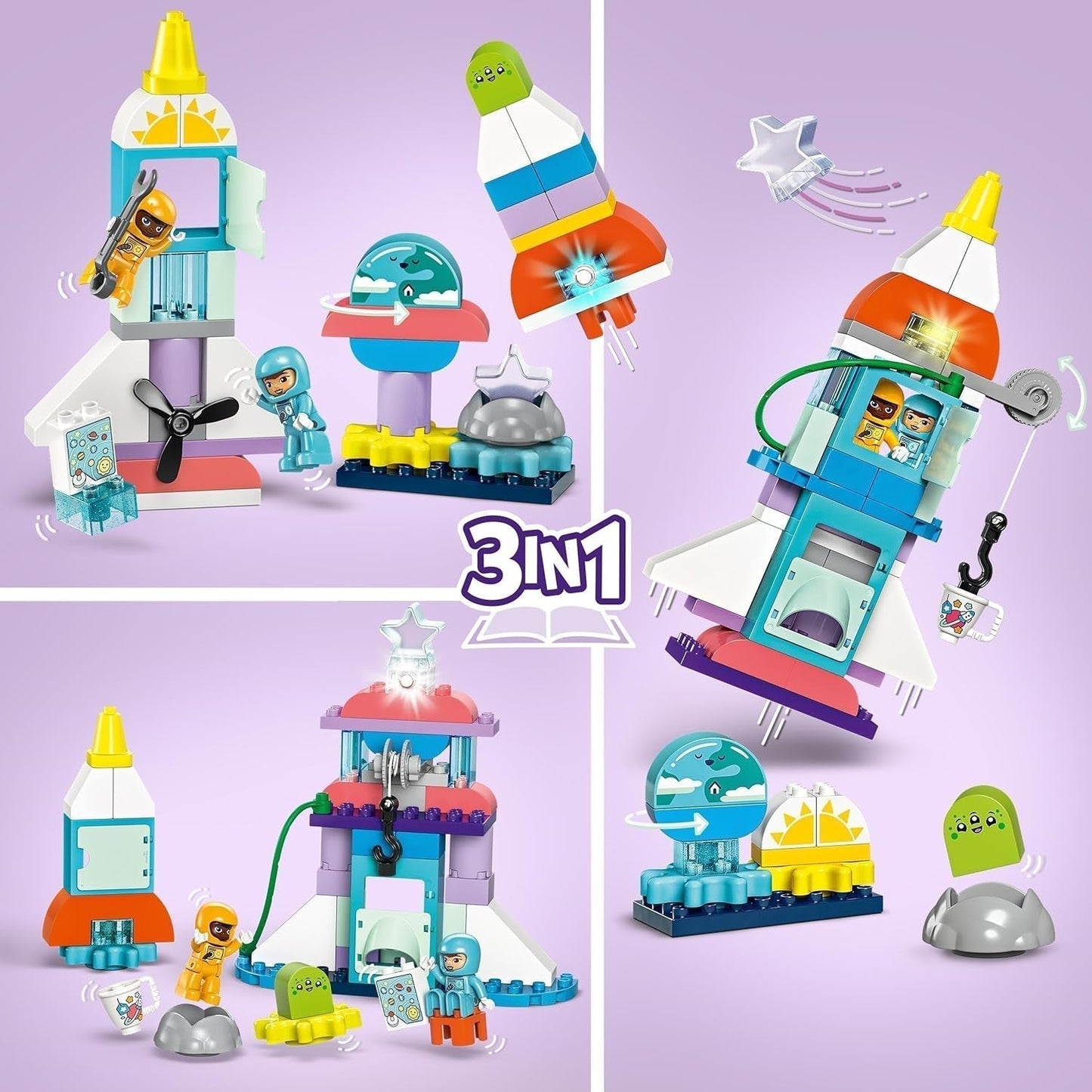 Naveta spațială LEGO DUPLO 3 în 1 pentru o mulțime de aventuri, set spațial cu jucărie rachetă pentru copii de construit, jucărie pentru știință și abilități motorii pentru dezvoltare timpurie, cadou pentru copiii de 3 ani 10422 Seturi de constructie Besuche den LEGO-Store