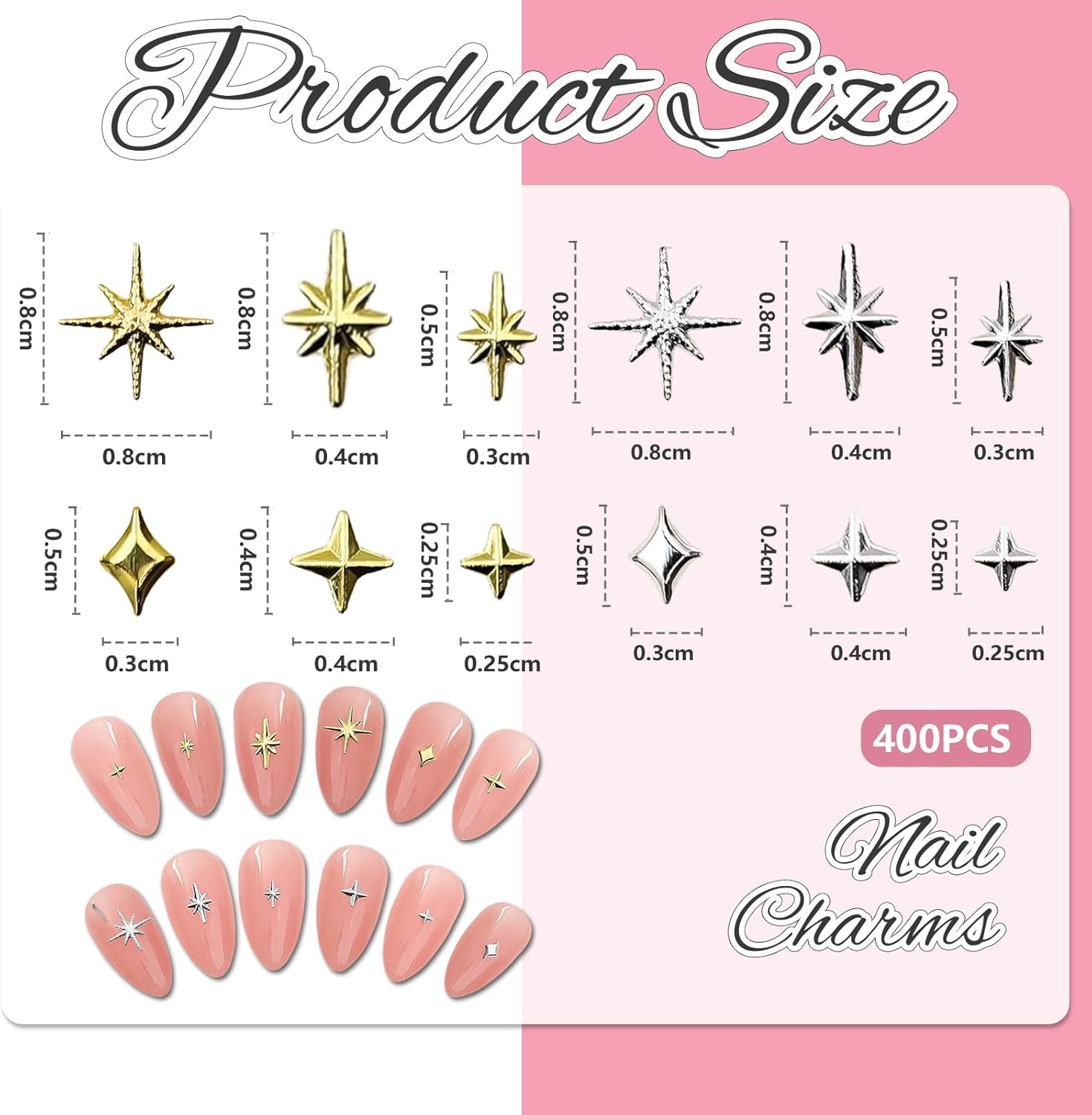400 Pcs Stern Nail Charms Gold Silber, Charms Nägel Zubehör, Nagel Deko, Nail Art Zubehör, Nagel Charms, Nagel Steine, Nail Design, Charms Für Nägel