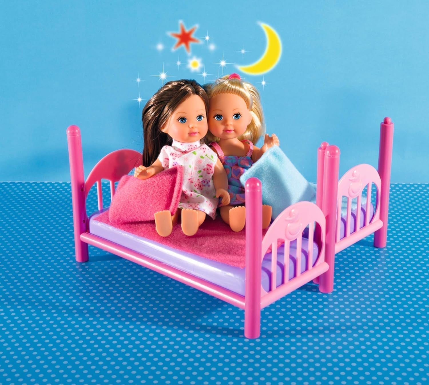 Simba 108178046 105733847 - Pat de podea Evi Love 2 / cu două păpuși Evi / cu pat supraetajat / inclusiv accesorii / păpușă de îmbrăcat / 12 cm, pentru copii cu vârsta de 3 ani și peste