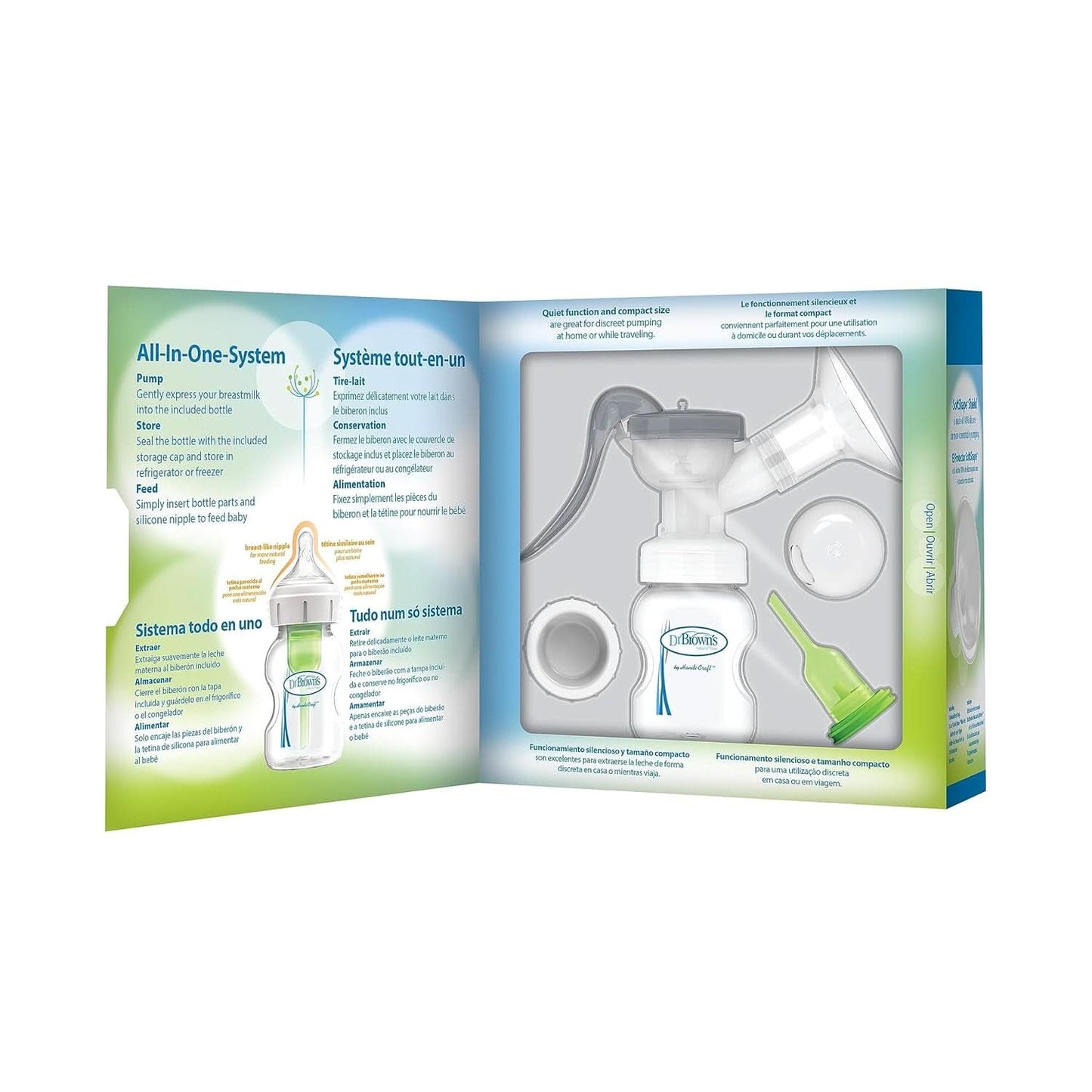 Pompă manuală de sân cu protecție 100% silicon Softshape (B, flanșă de 25 mm) și opțiuni anti-colici + biberon cu gură largă de 150 ml cu tetina cu flux lent de nivel 1 Accesorii Hrana si Alaptare Bebe Naty Shop