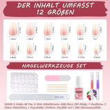 Set 360 de bucăți de unghii false cu balerină în gradient, unghii artificiale cu gradient roz și alb pentru lipire cu 2 bucăți de stilouri cu ulei pentru unghii, unghii false medii ombre pentru femei DIY