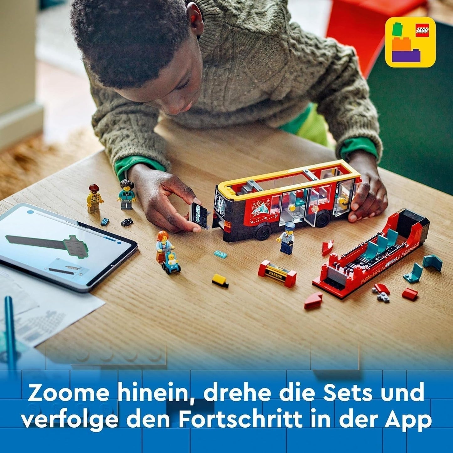 Autobuz cu două etaje LEGO City, autobuz de jucărie cu două etaje, set de vehicule pentru fete și băieți de la 7 ani, conține 5 figurine, inclusiv un bebeluș într-un cărucior 60407 Seturi de constructie Besuche den LEGO-Store
