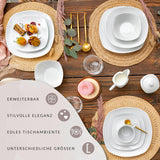 SÄNGER | Set de veselă Bilgola alb, Set de veselă din porțelan cu 24 de piese pentru 6 persoane, Farfurii pătrate, Farfurii de cină | COLECȚIA PREMIUM