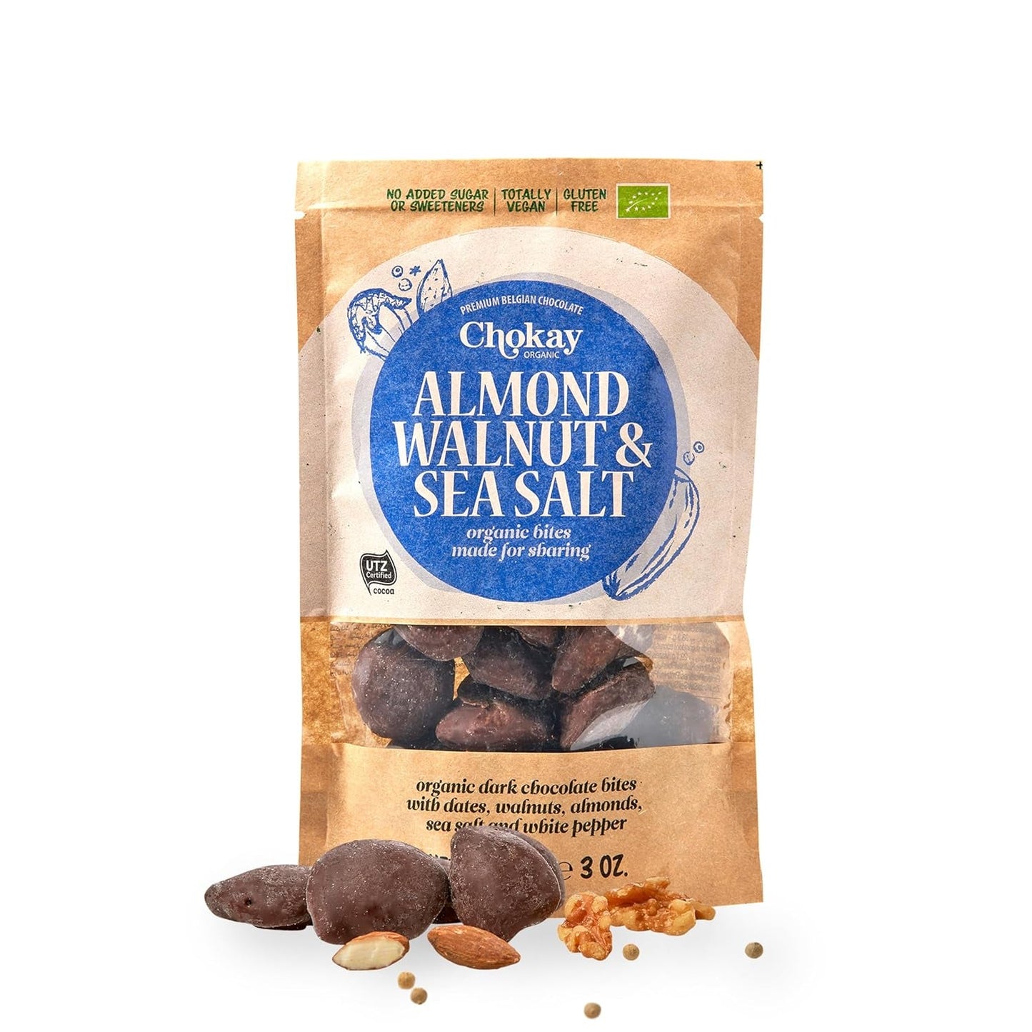 Organic Bites - Migdale cu Scorțișoară și Migdale în Ciocolată Neagră Belgiană / Fără Zahăr Adăugat, Fără Îndulcitori / Vegan și Comerț Echitabil / 1 x 85g