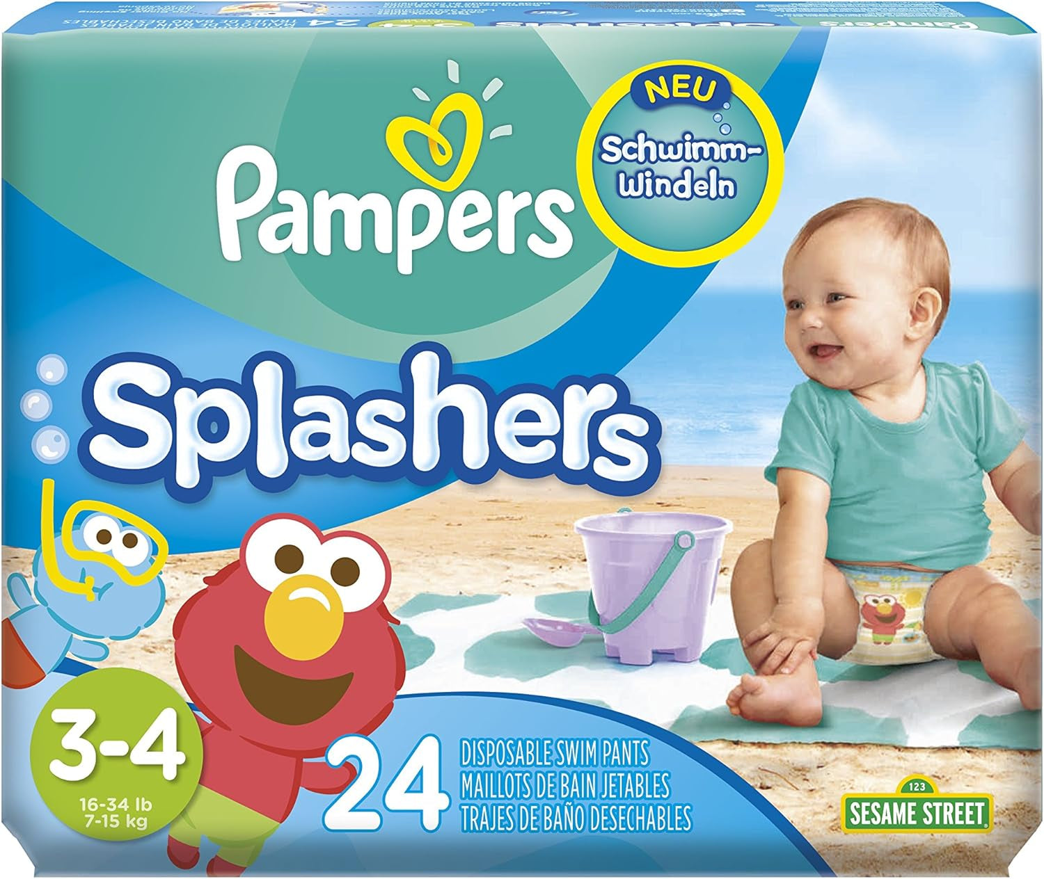 Scutece de înot de unică folosință Pampers Splashers Baby Shark Limited Edition 4-5, 11, 9kg-15kg, pentru protecție sigură în apă
