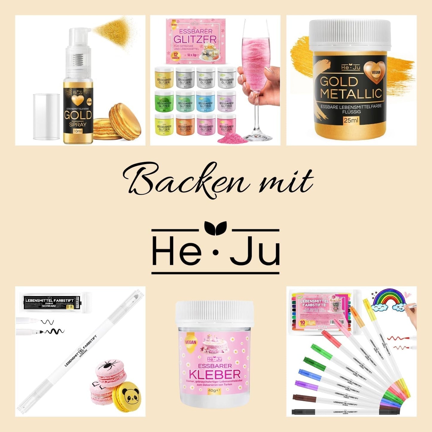 Colorant alimentar lichid auriu metalic He-Ju 25ml, sclipici comestibil pentru băuturi și alimente (auriu metalic, 25ml)