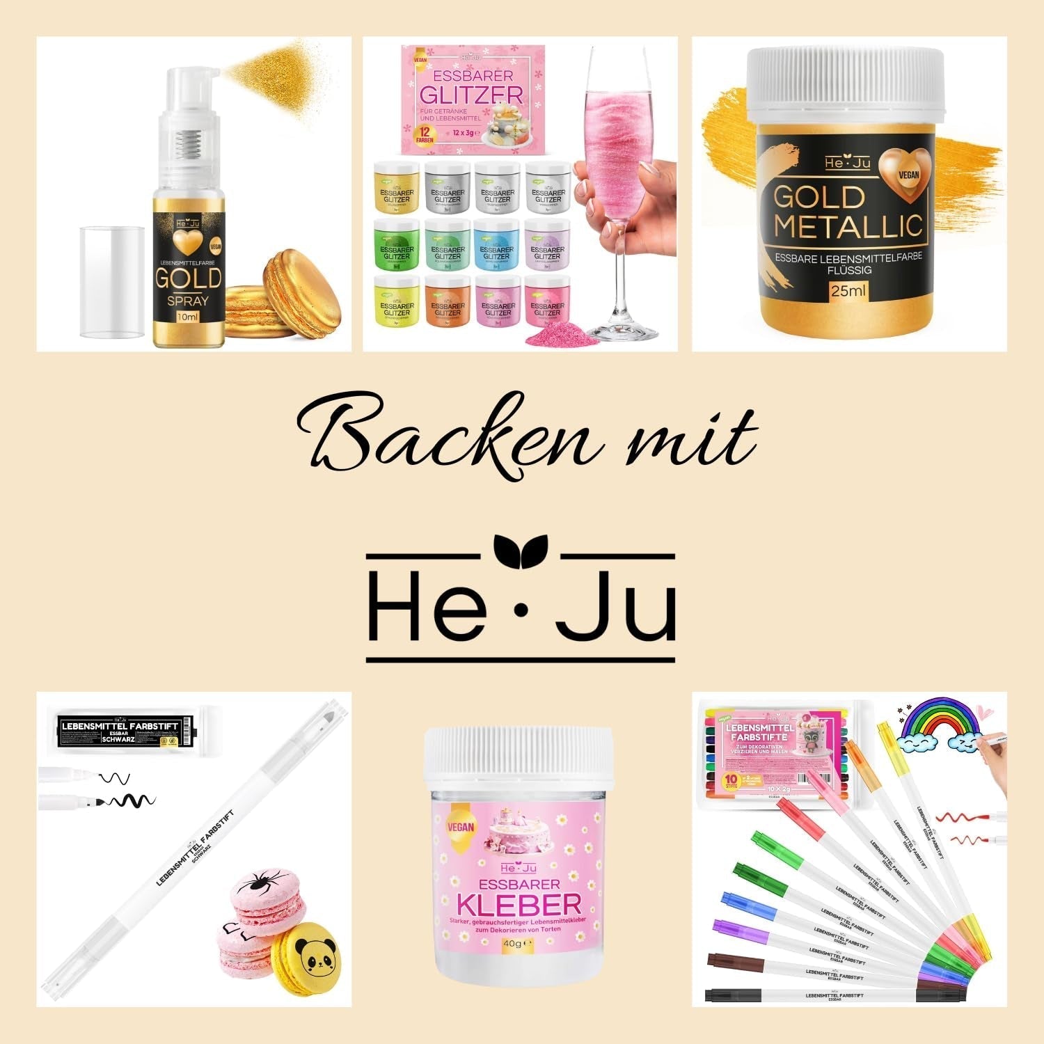 Colorant alimentar lichid auriu metalic He-Ju 25ml, sclipici comestibil pentru băuturi și alimente (auriu metalic, 25ml)