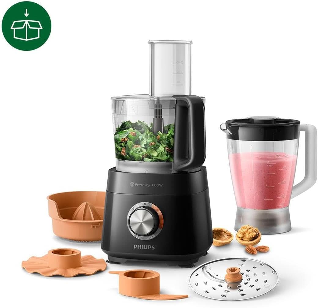 Philips Kompakte Küchenmaschine – 850W, 31 Funktionen, 2.1-Liter-Behälter, Powerchop, Edelstahlklinge (HR7530/10) Bucatarie Naty Shop