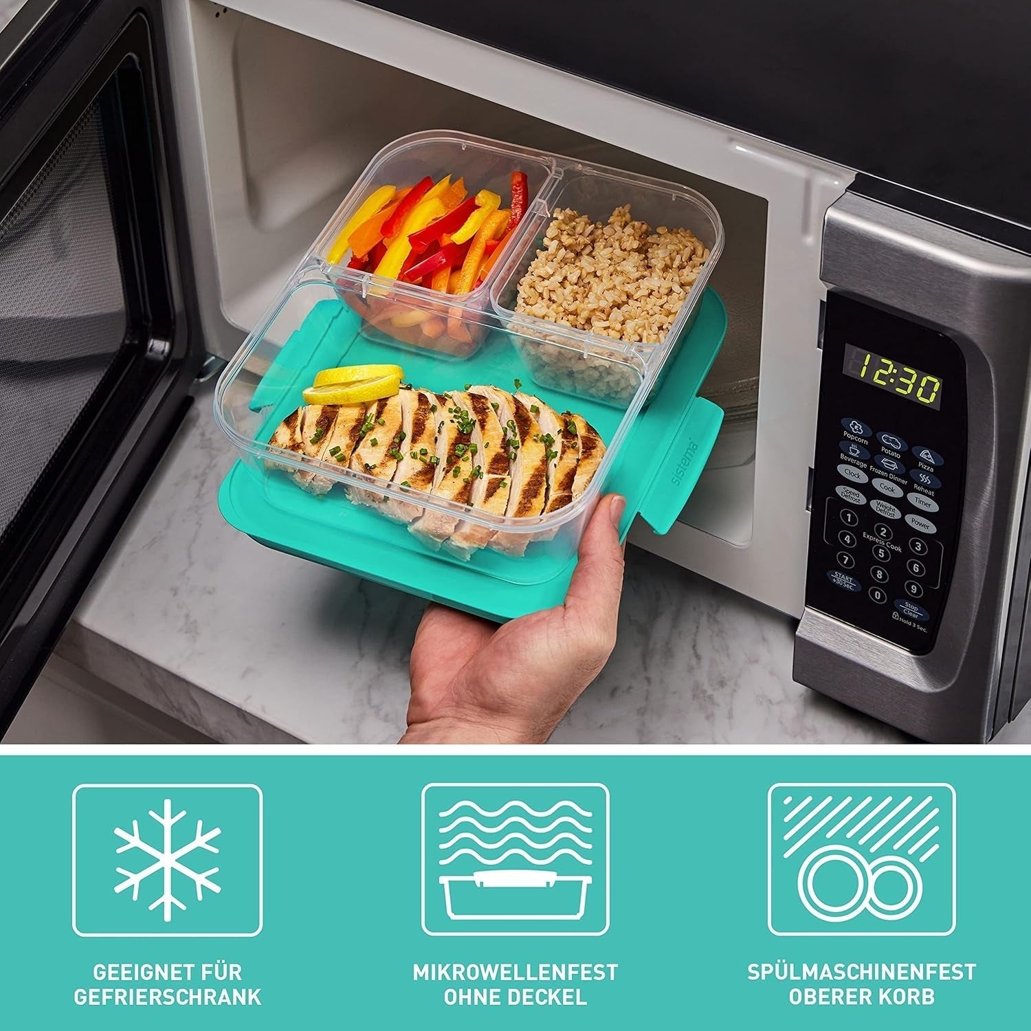 Sistema Nest IT containere pentru depozitarea alimentelor Meal Prep Boxes | 1,9 litri containere de depozitare etanșe cu TREI compartimente și capace | BPA-Free | Verde | 5 bucăți Cutii depozitare alimente Naty Shop