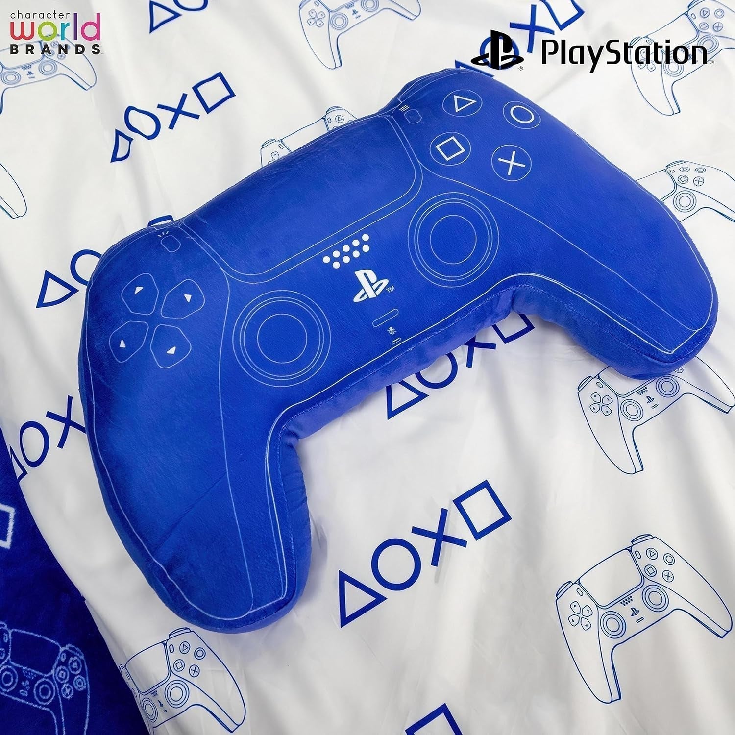 Character World: Pernă licențiată oficial în formă de controler Playstation, design de set de mână, pernă de pluș umplută | Perfect pentru dormitor sau decor de jocuri, albastru Perne standard Naty Shop