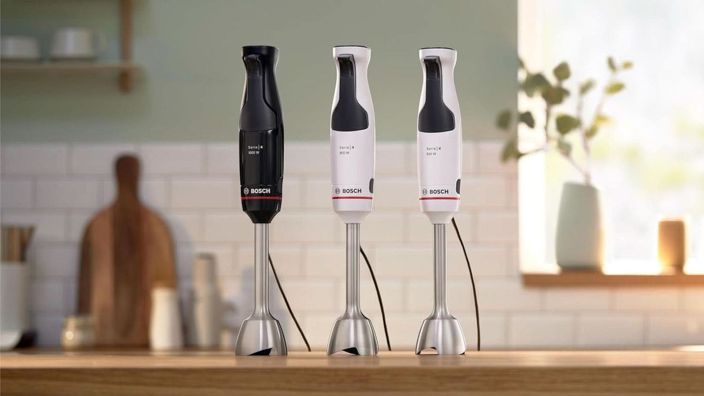 Bosch Stabmixer Ergomaster Serie 4, 1000 Watt, Edelstahl-Mixstab, Zerkleinerer, Mix-/Messbecher, Schwarz Bucatarie Naty Shop