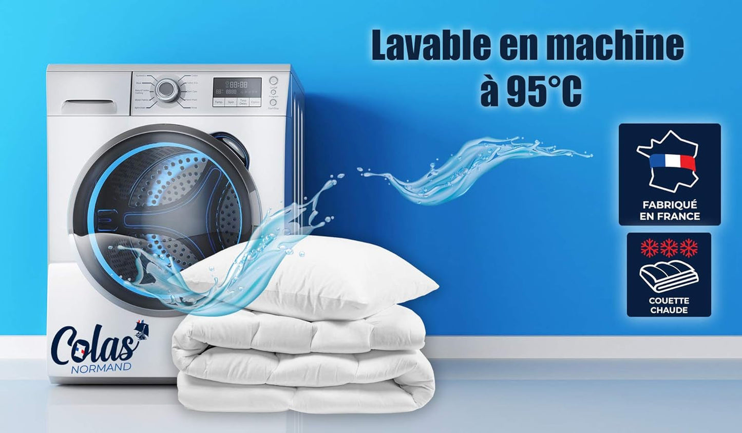 COLAS NORMAND Plapumă caldă, lavabilă la 95°C, 240 X 220 Cm, durabilă, microfibră, moale, mătăsoasă și confortabilă, fabricată în Franța, albă Plapumi si pilote Naty Shop