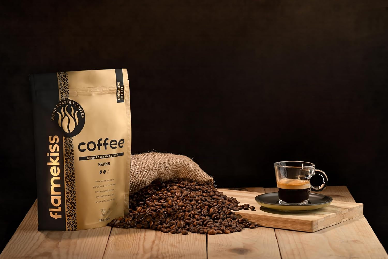 Boabe de cafea 250g – Boabe de espresso Arabica și Robusta de înaltă calitate, prăjite manual în lemn, pentru gustul plin și aromat al boabelor de cafea