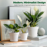 T4U Ghiveci de flori din plastic de 16 cm cu farfurie, set de 6 ghivece din plastic pentru plante aromatice cu găuri multiple de drenaj, ghiveci rotund pentru plante suculente de interior și balcon, cactuși, alb