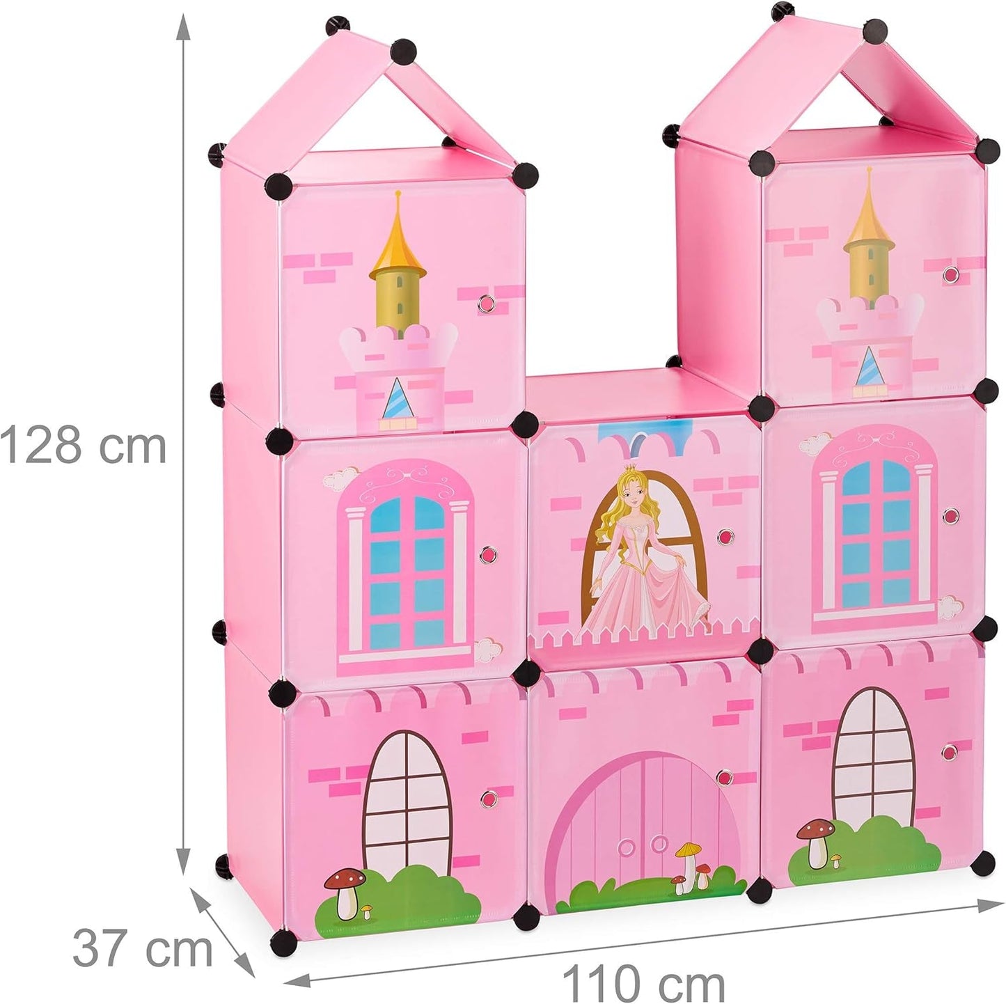 Relaxdays Raft pentru camera copiilor, castelul prințesei, plastic, dulap DIY cu uși, HBT: 128 X 110 X 37 Cm, roz Casute de papusi Naty Shop