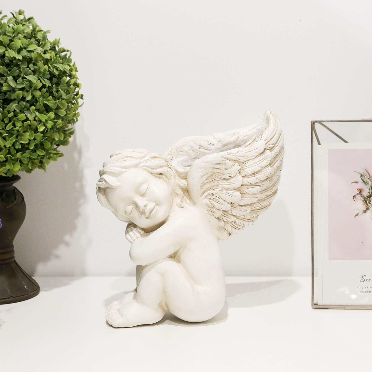 Ghiveci de plante montat pe perete și pe suprafață plană, înălțime 20 cm, cap de înger, suport de perete, suport pentru flori, vază, ghivece din rășină cu față de păpușă, recipient pentru plante de masă, ghiveci