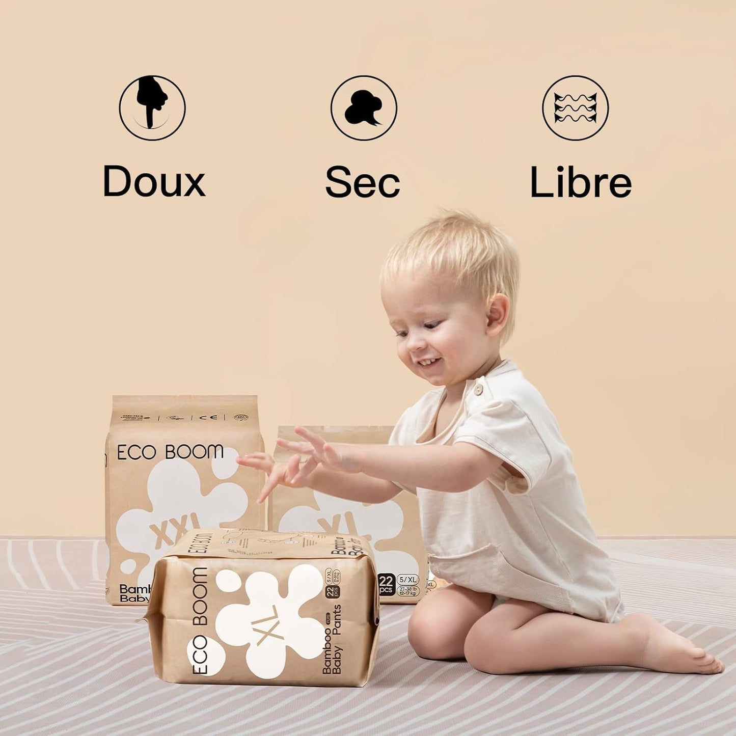 Scutece-chiloți ECO BOOM pentru bebeluși din bambus – Mărimea 6 (20 kg), Scutece de tip „pull-up” pe bază de plante (17 bucăți) – Calitate organică premium, fără parfum, prietenoase cu pielea și super absorbante